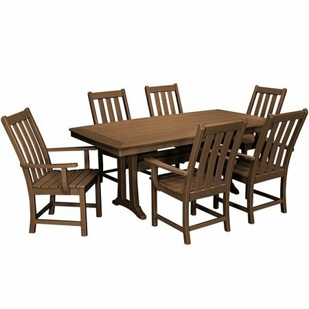 POLYWOOD Vineyard 7-Piece Teak Dining Set with Nautical Trestle Table and 6 Arm Chairs 633PWS4071TE